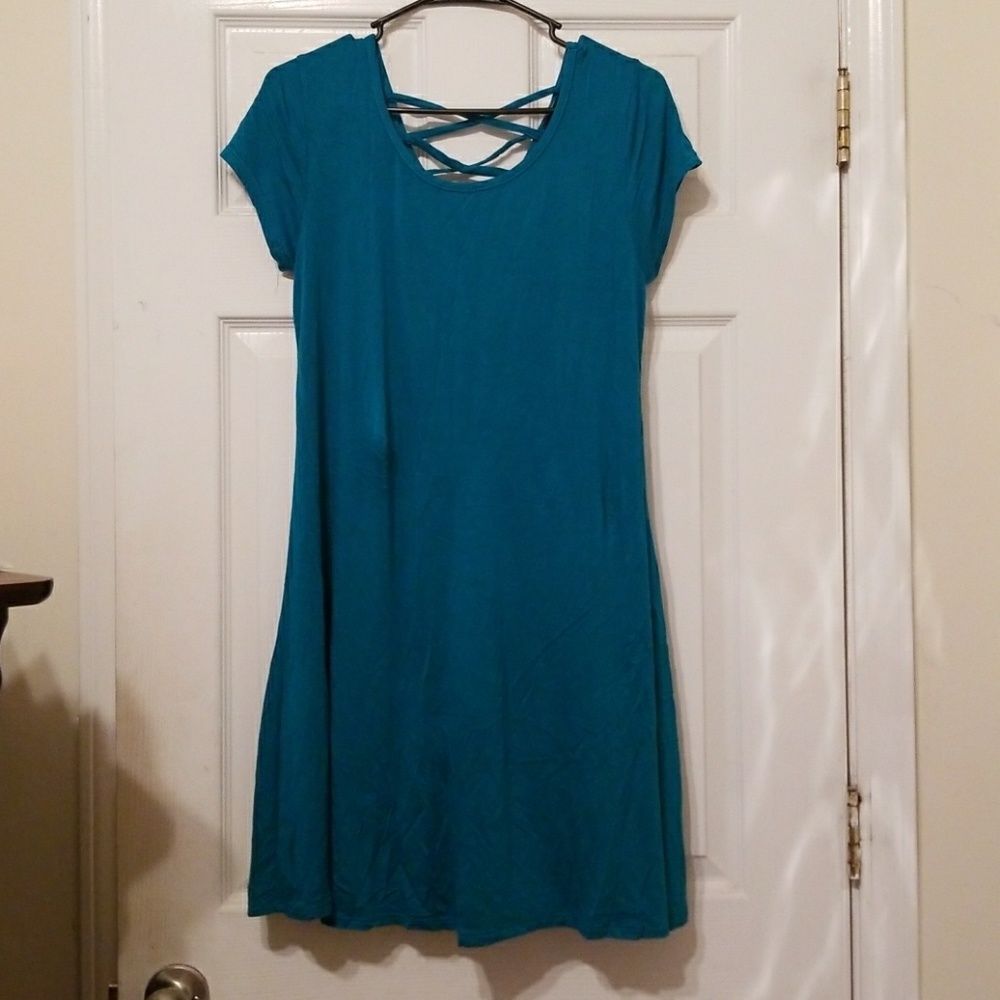 Teal cross back tshirt dress